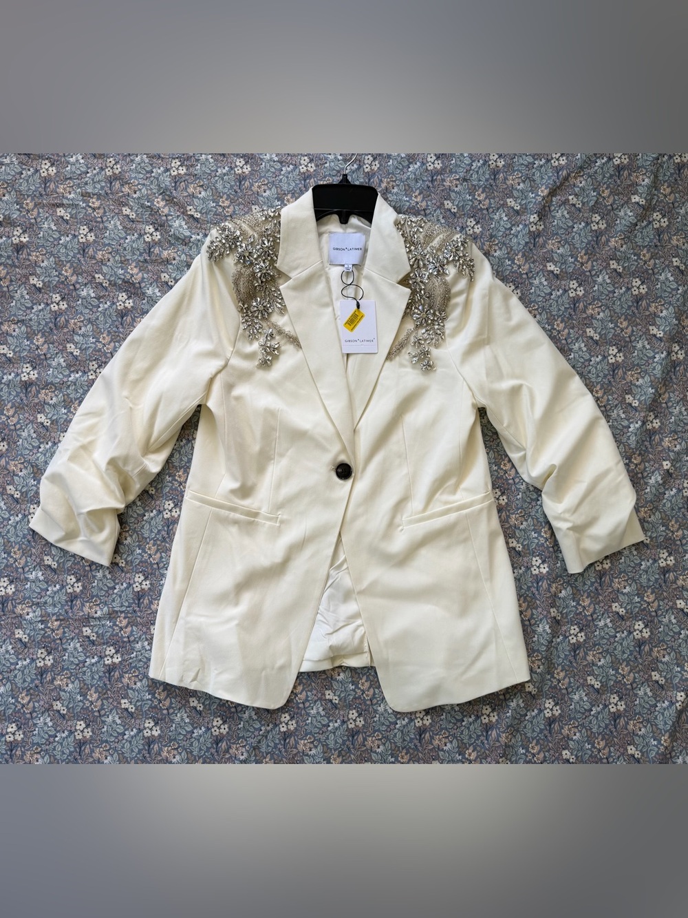 Gibson Latimer Cream Blazer with Silver Shoulder Embellishment